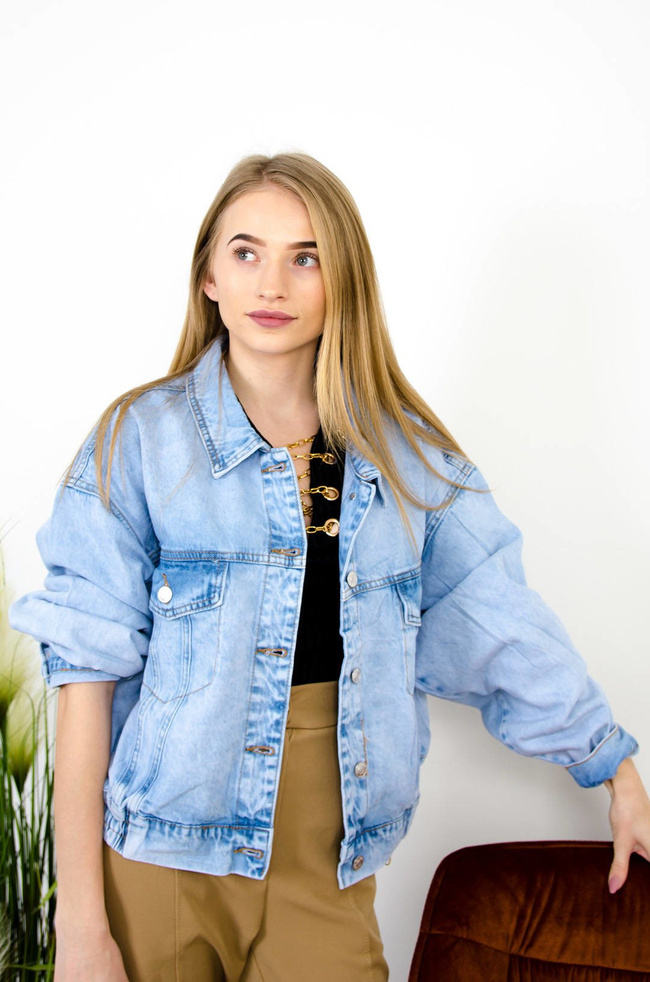 JASNA KRÓTKA KURTKA JEANSOWA ZE ŚCIAGACZEM- BOMBERKA