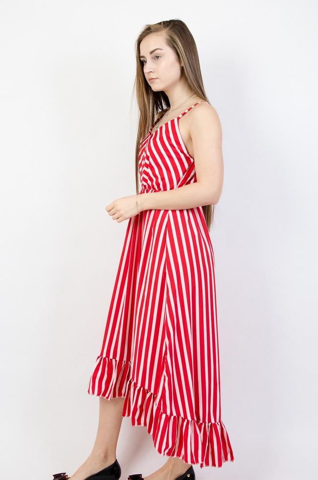 DŁUGA SUKIENKA W BIAŁO CZERWONE PASY