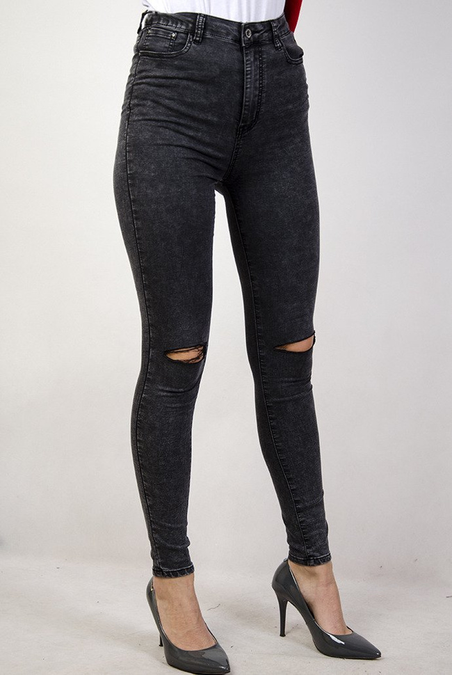 Spodnie jeansowe marmurkowe z rozcięciami