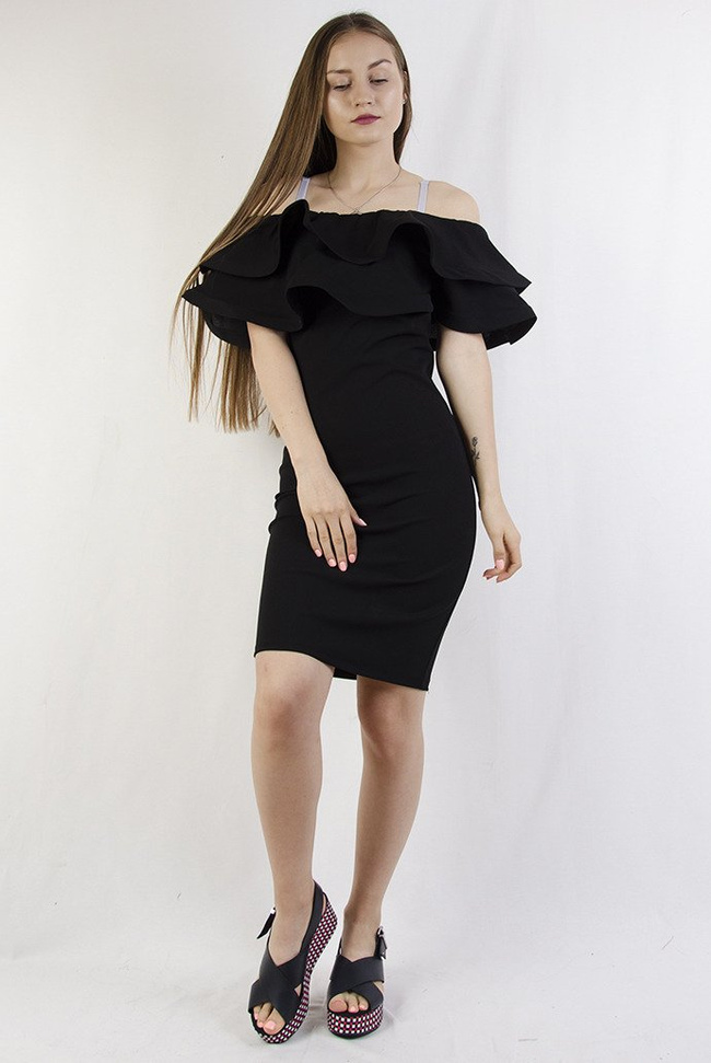 Czarna sukienka z usztywnianą podwójną falbaną