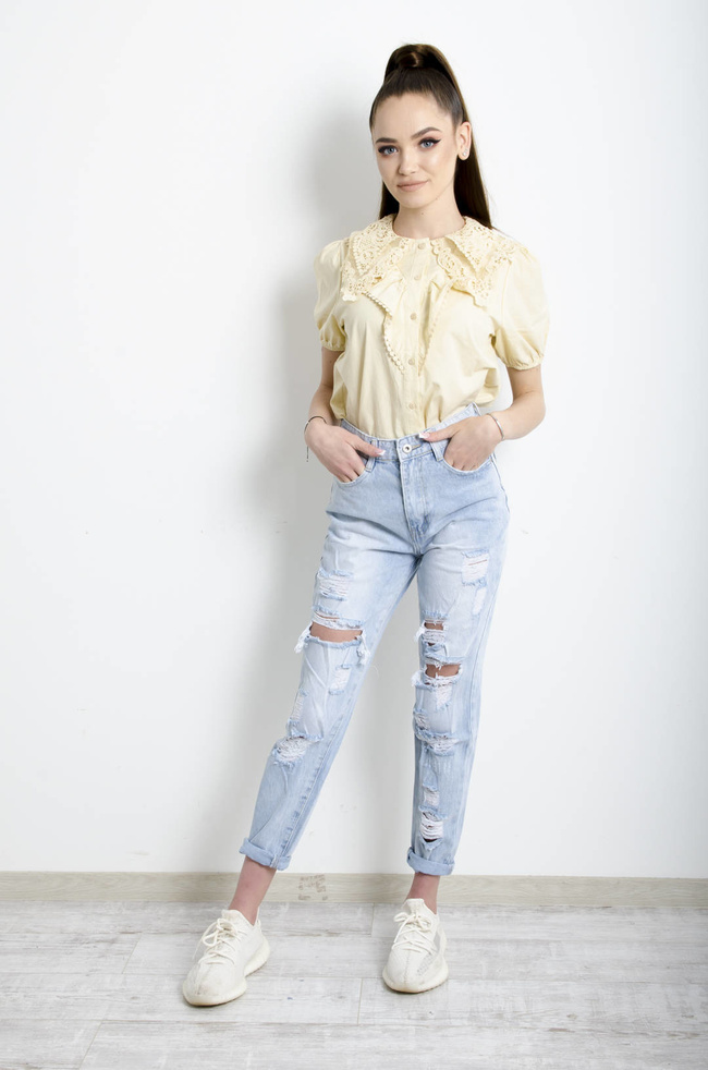 SPODNIE JEANSOWE MOM FIT Z PRZETARCIAMI