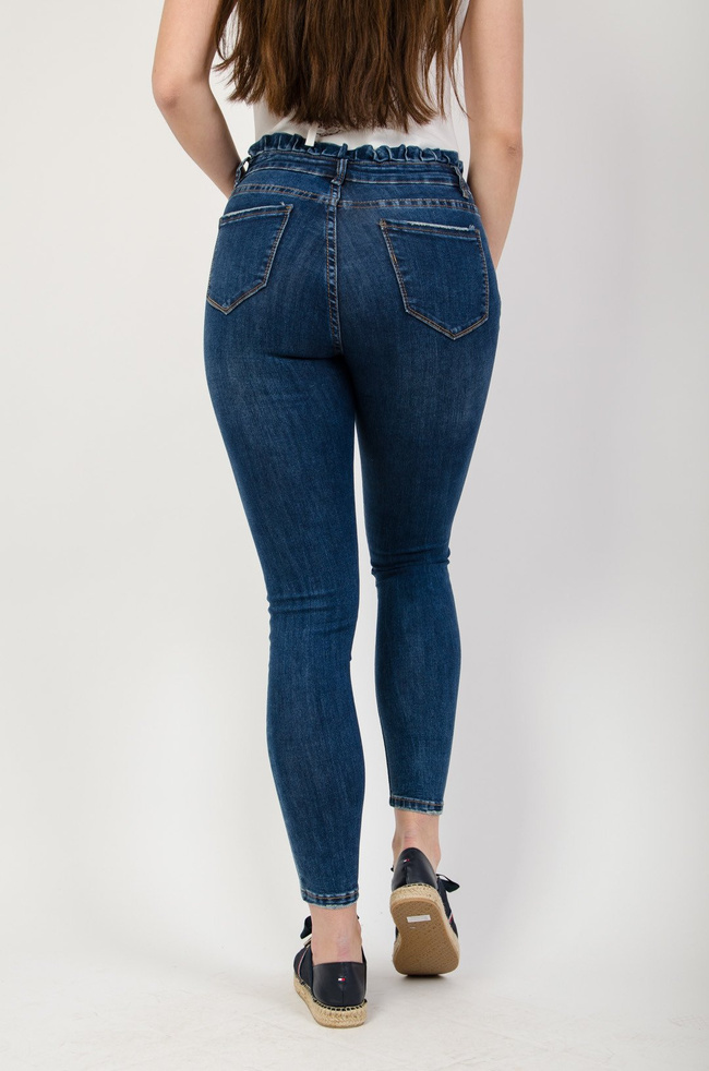 Spodnie jeansowe z falbaną w pasie