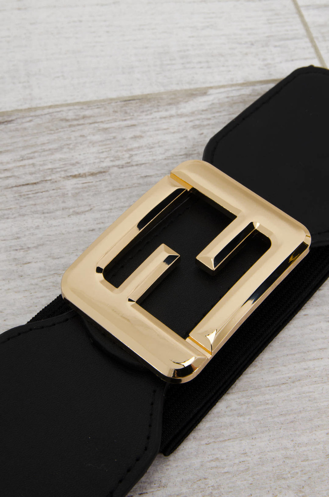 PASEK CZARNY NA GUMIE ZE ZŁOTĄ KLAMRĄ