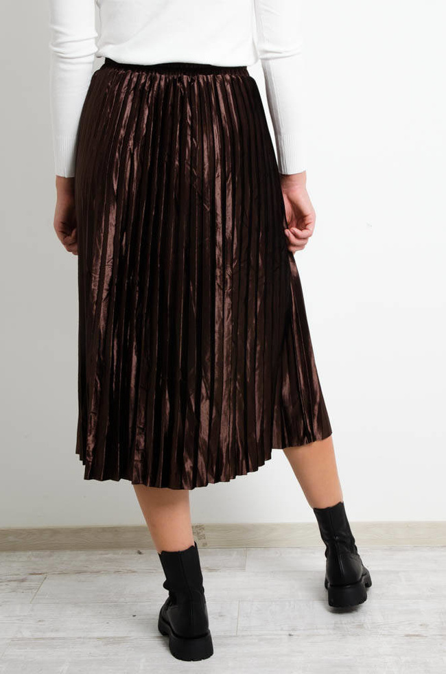 BRĄZOWA WELUROWA SPÓDNICA Z OZDOBNYM ŁAŃCUSZKIEM