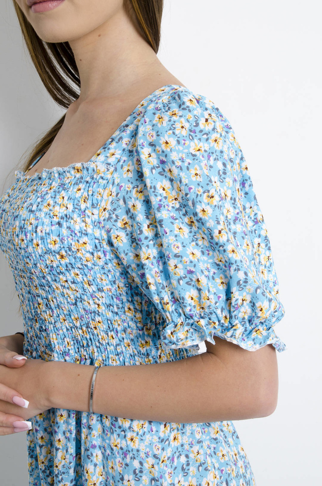 SUKIENKA MAXI W KWIATY - NIEBIESKA