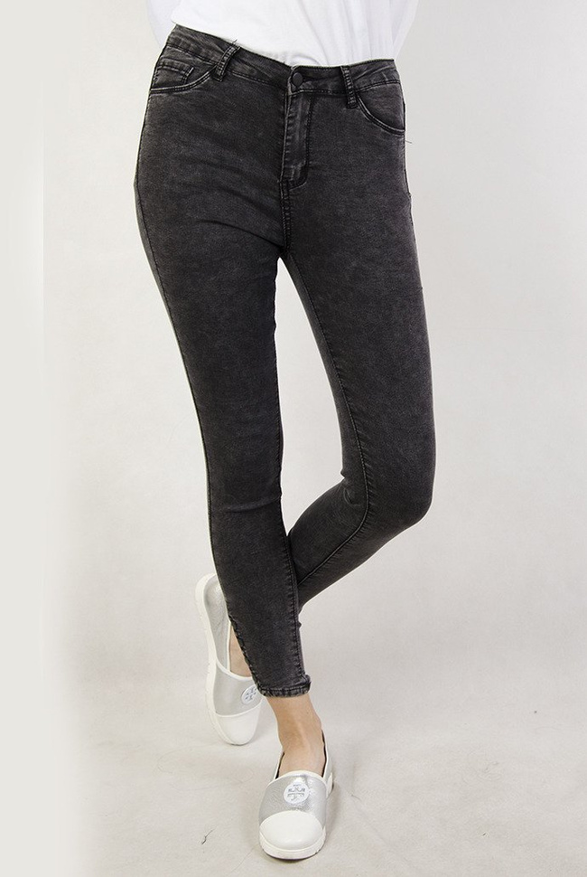 Szare spodnie skinny jeans z zatrzaskami przy nogawce