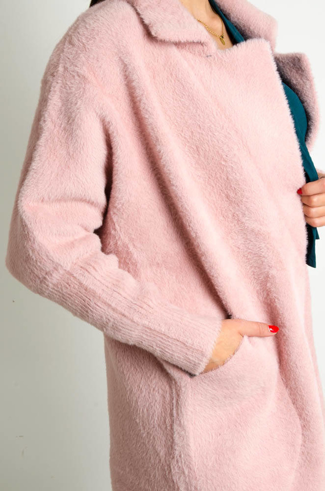 PŁASZCZ DŁUGI WEŁNIANY ALPAKA- RÓŻOWY