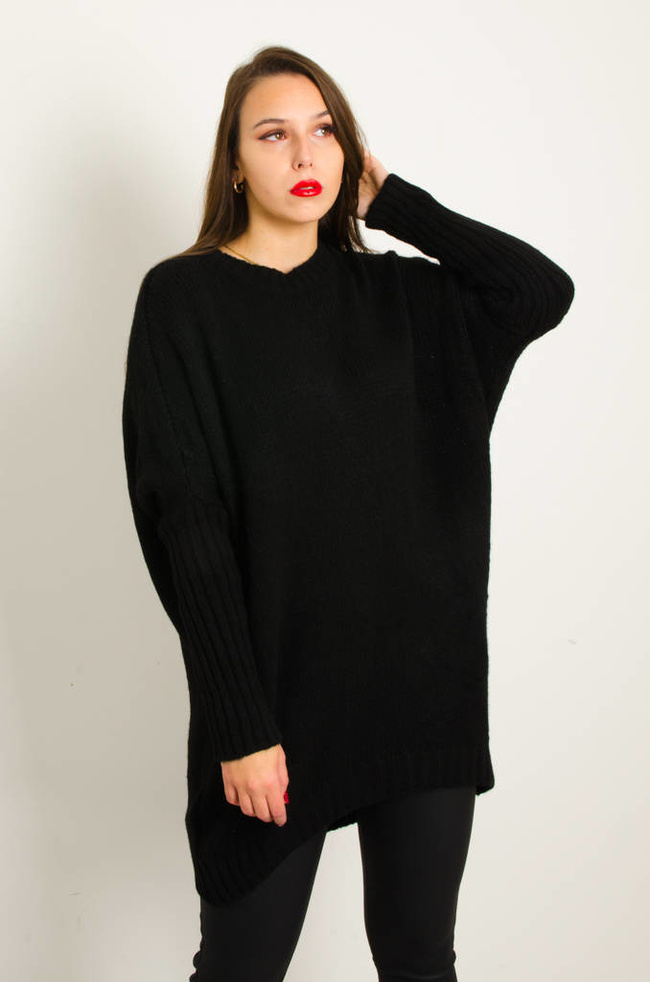 DŁUGI CZARNY ASYMETRYCZNY SWETER