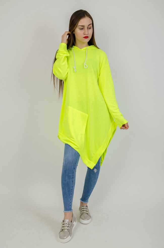 Neonowa asymetryczna bluza z kapturem