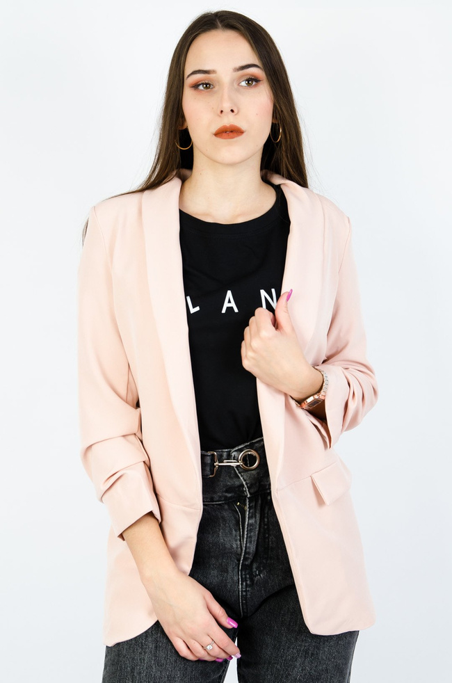 JASNO-RÓŻOWA MARYNARKA Z MARSZCZENIEM NA RĘKAWACH