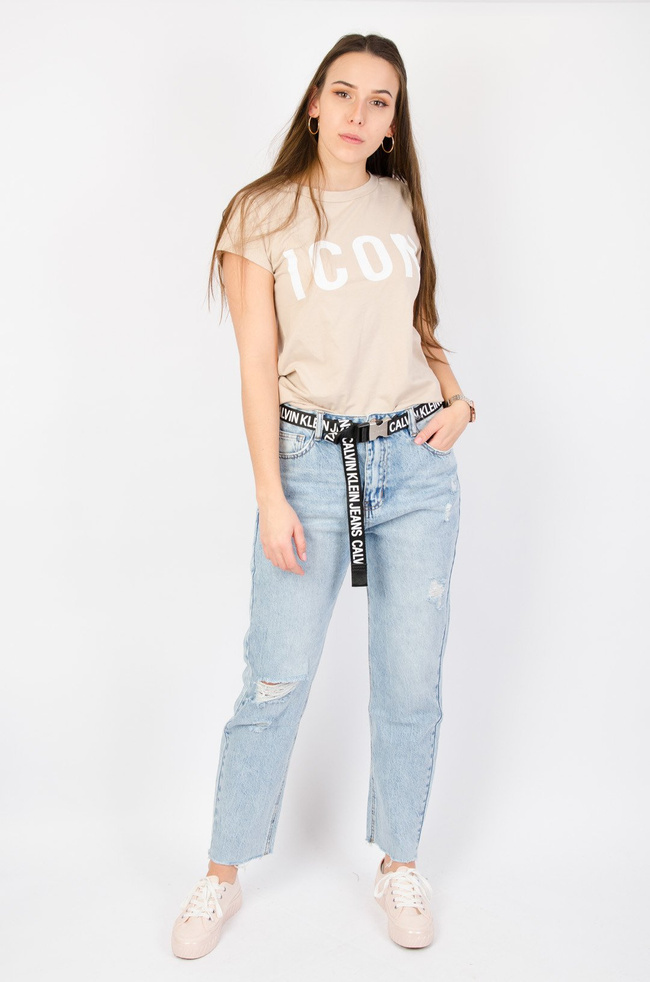 Beżowy t-shirt z napisem Icon