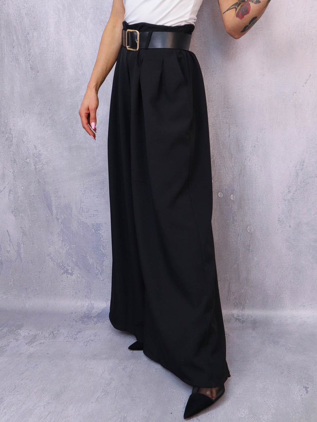 CZARNE ELEGANCKIE SPODNIE Z SZEROKIMI NOGAWKAMI+ PASEK