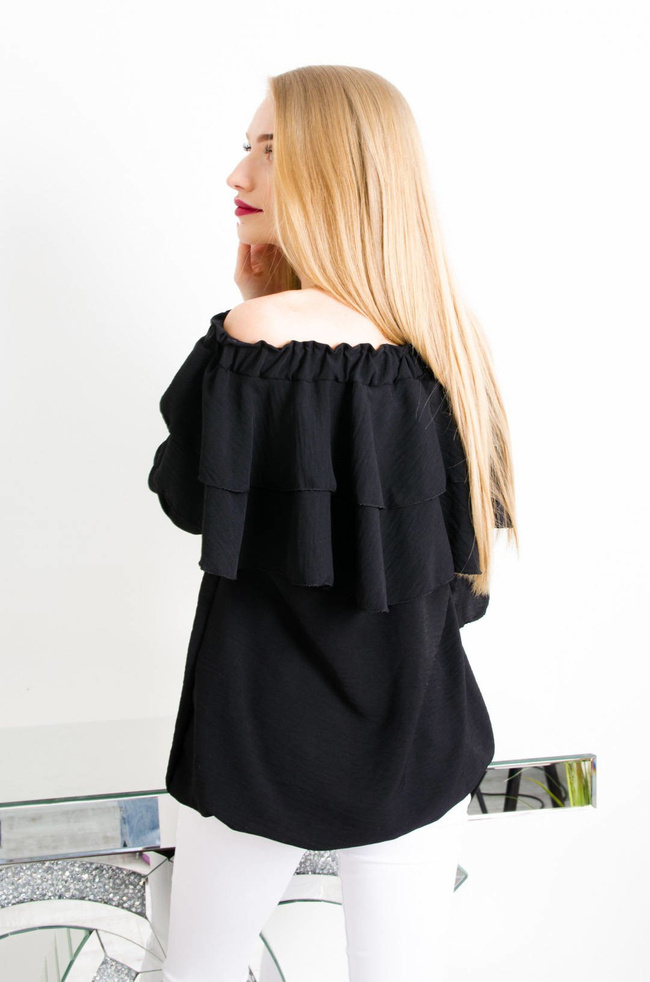 CZARNA BLUZKA HISZPANKA Z WIĄZANIEM W DEKOLCIE