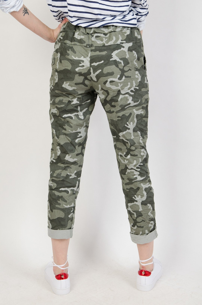 Zielono-srebrne spodnie moro