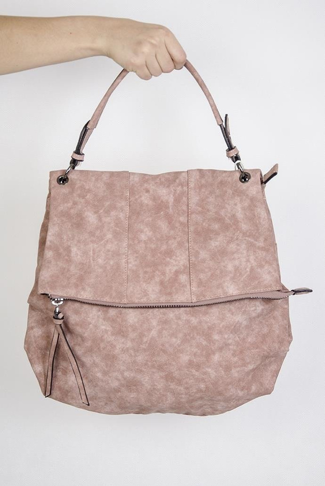 Duża pudroworóżowa torebka z nubuku