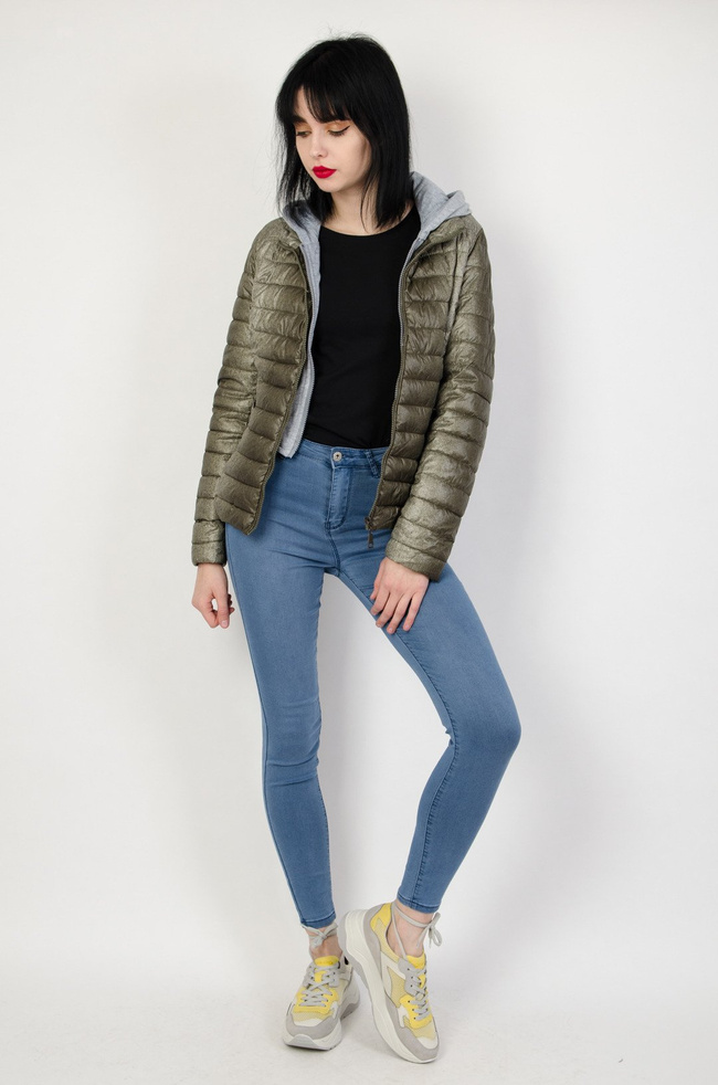 Kurtka pikowana ciemnozielona, z szarym podszyciem