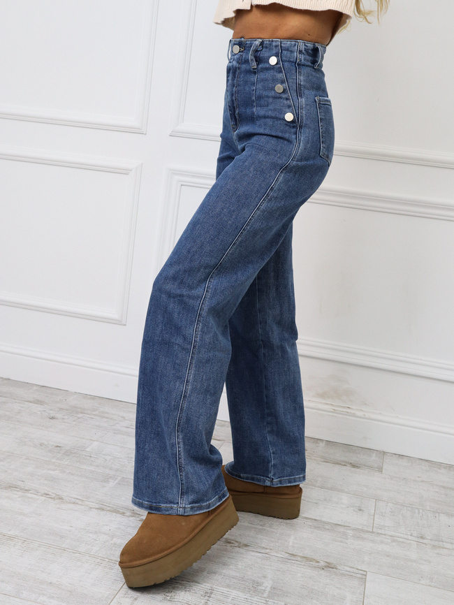 SPODNIE JEANSOWE Z SZEROKIMI NOGAWKAMI I GUZIKAMI