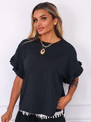 T-SHIRT OVERSIZE Z FALBANAMI NA RĘKAWACH- CZARNY