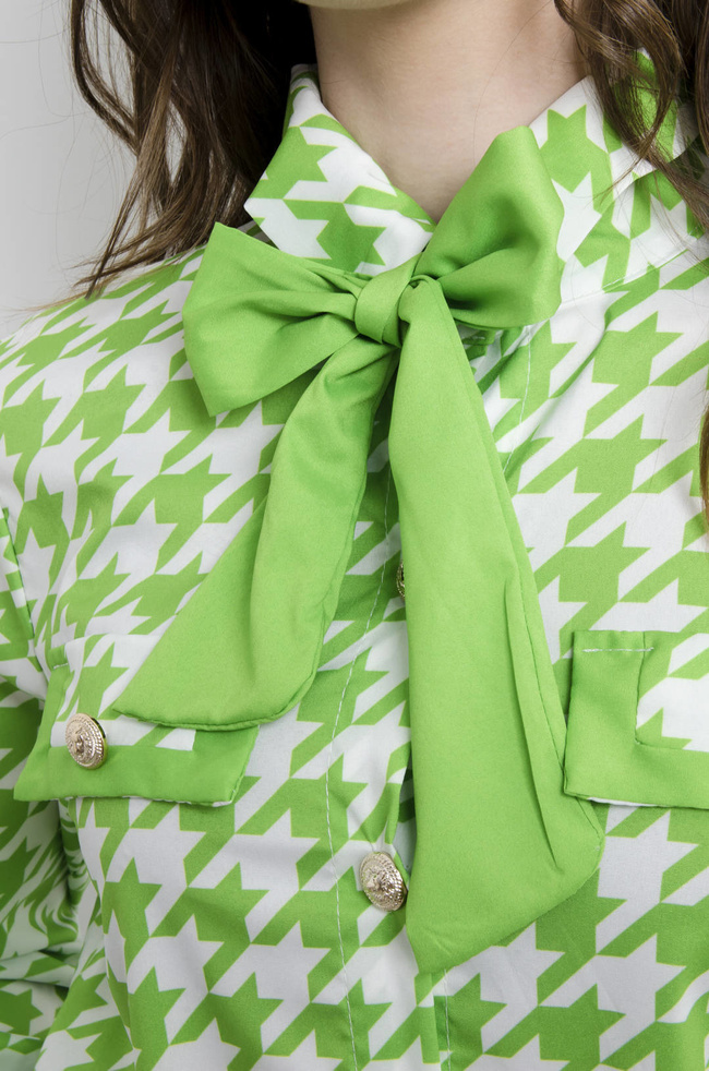 KOSZULA W PEPITKĘ Z WIĄZANIEM- ZIELONA