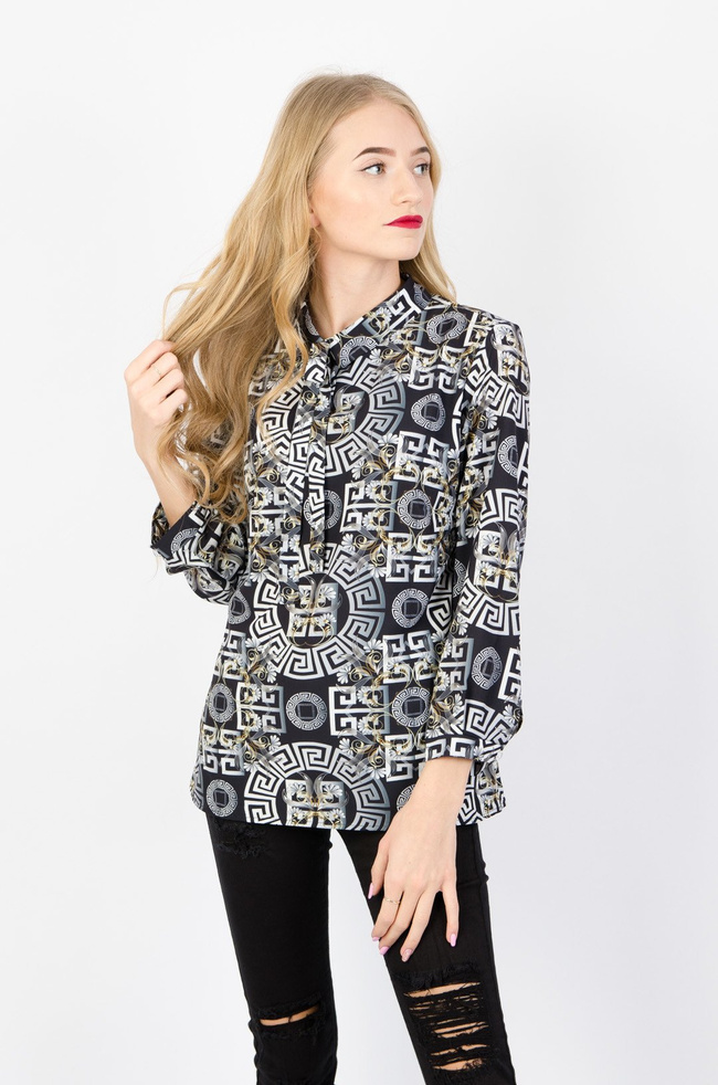 WZORZYSTA BLUZKA Z KOŁNIERZEM