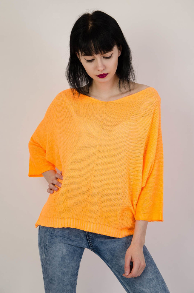 Pomarańczowy neonowy sweter nietoperz