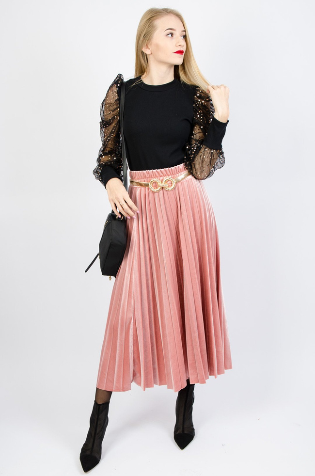 JASNO-RÓŻOWA WELUROWA SPÓDNICA