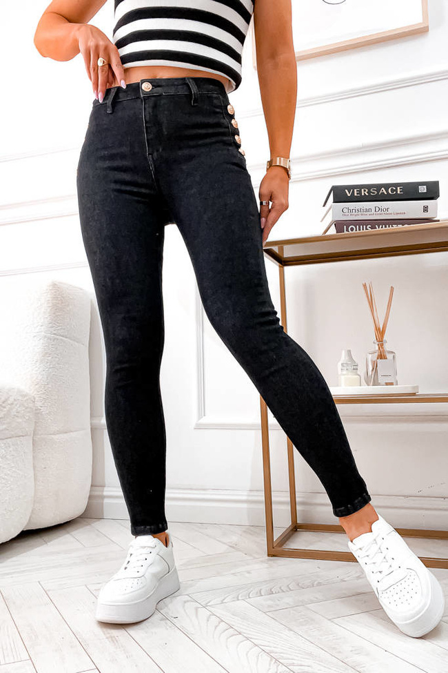 CZARNE SPODNIE Z OZDOBNYMI GUZIKAMI-WYSOKI STAN