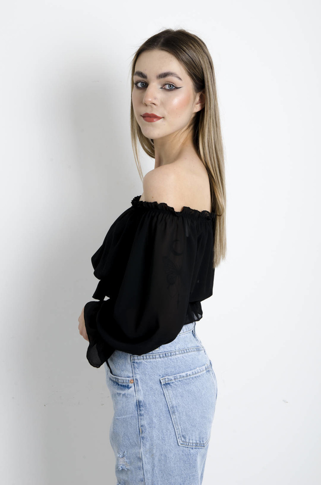 BLUZKA HISZPANKA NA DŁUGI RĘKAW - CZARNA 