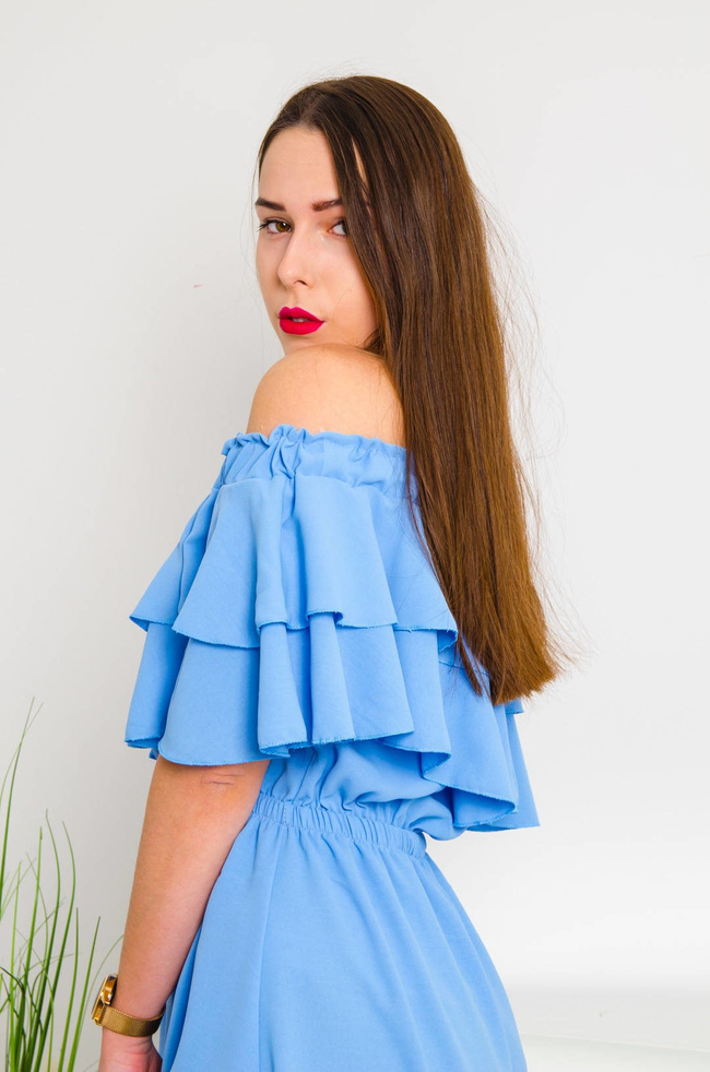 NIEBIESKA SUKIENKA HISZPANKA Z FALBANKĄ