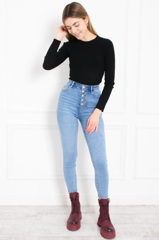 JASNE SPODNIE JEANSOWE Z GUZIKAMI- BARDZO WYSOKI STAN