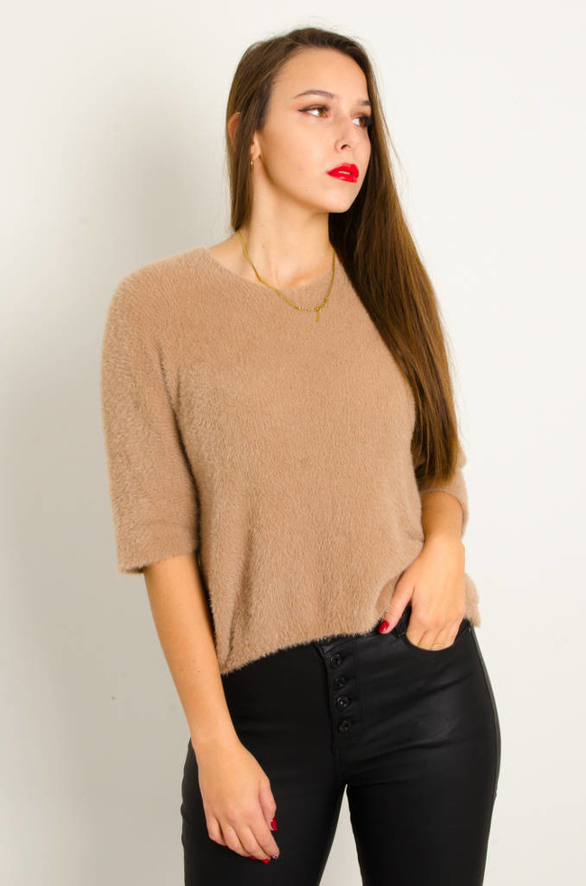 FUTRZANY SWETER NIETOPERZ- BRĄZOWY