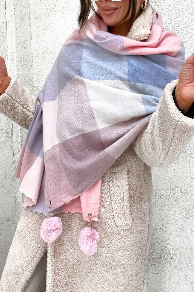 SZAL W KARTE Z OZDOBNYM POMPONEM- J. RÓŻ