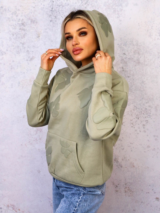 BLUZA OVERSIZE Z KWIATAMI I NAPISEM- ZIELONA