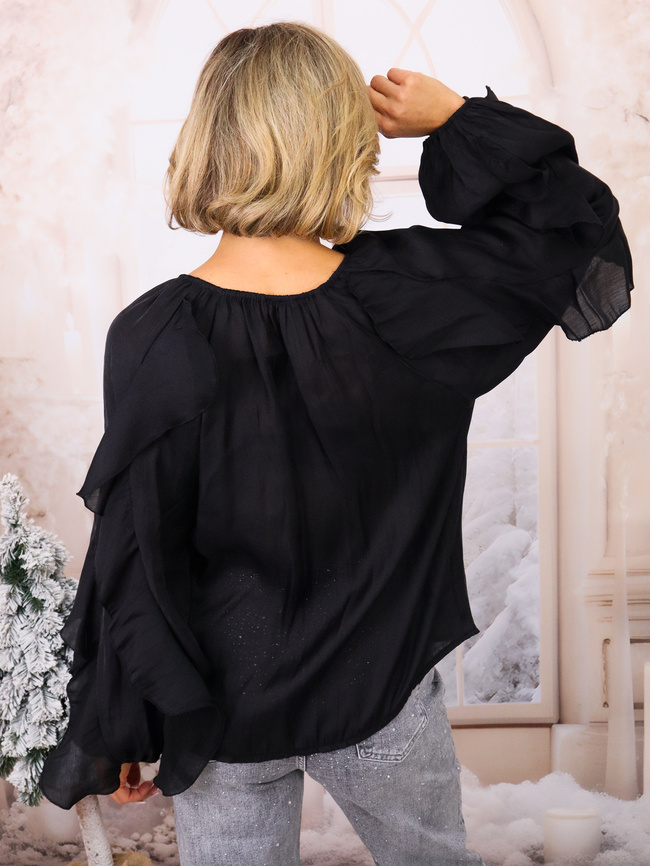 KOSZULA Z FALBANAMI ZAPINANA NA GUZIKI- CZARNA