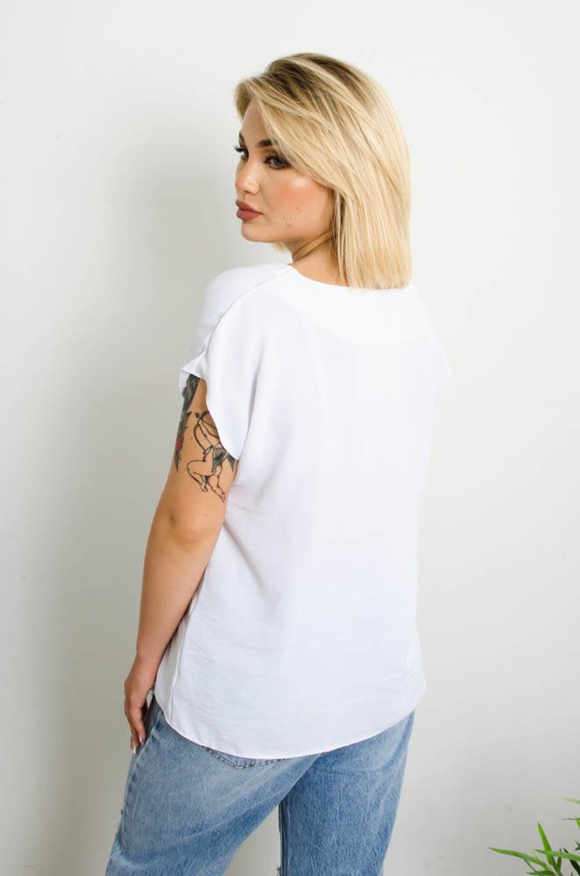 BIAŁA BLUZKA Z DEKOLTEM W SZPIC 