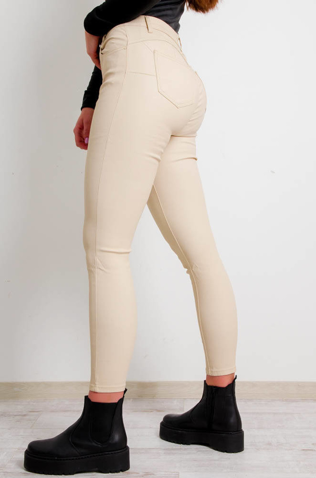 BEŻOWE SPODNIE WOSKOWANE PUSH UP