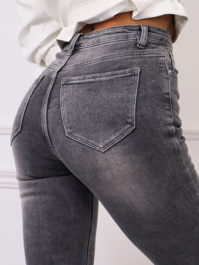 SPODNIE JEANSOWE Z WYSOKIM STANEM - SZARE