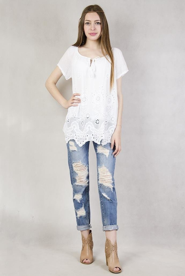 Bluzka biała haftowana  3/4 rękaw