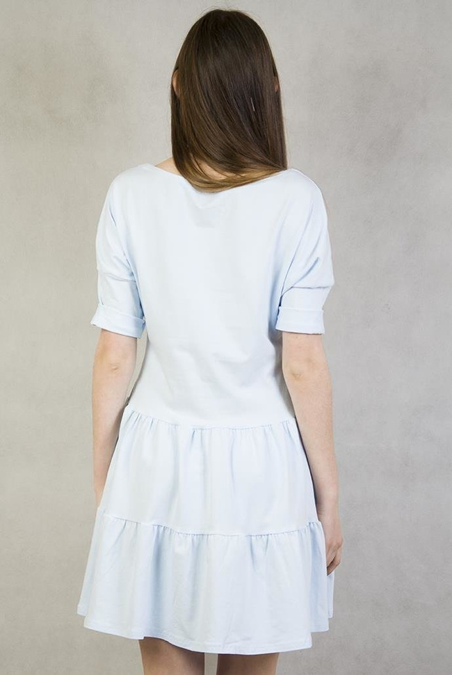 Niebieska Tunika z rękawem 3/4 i falbankami na dole