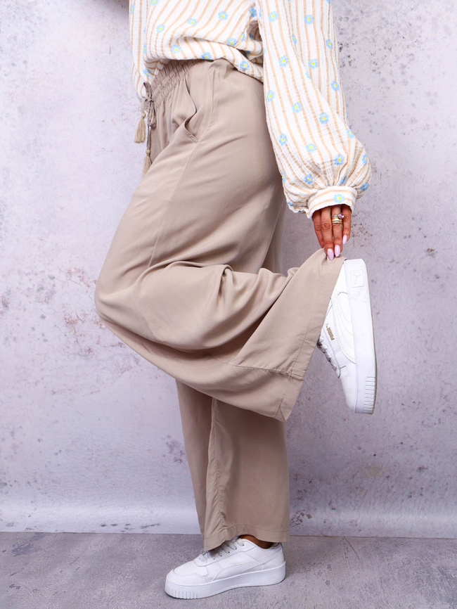 SPODNIE MATERIAŁOWE Z SZEROKIMI NOGAWKAMI- BEŻOWE