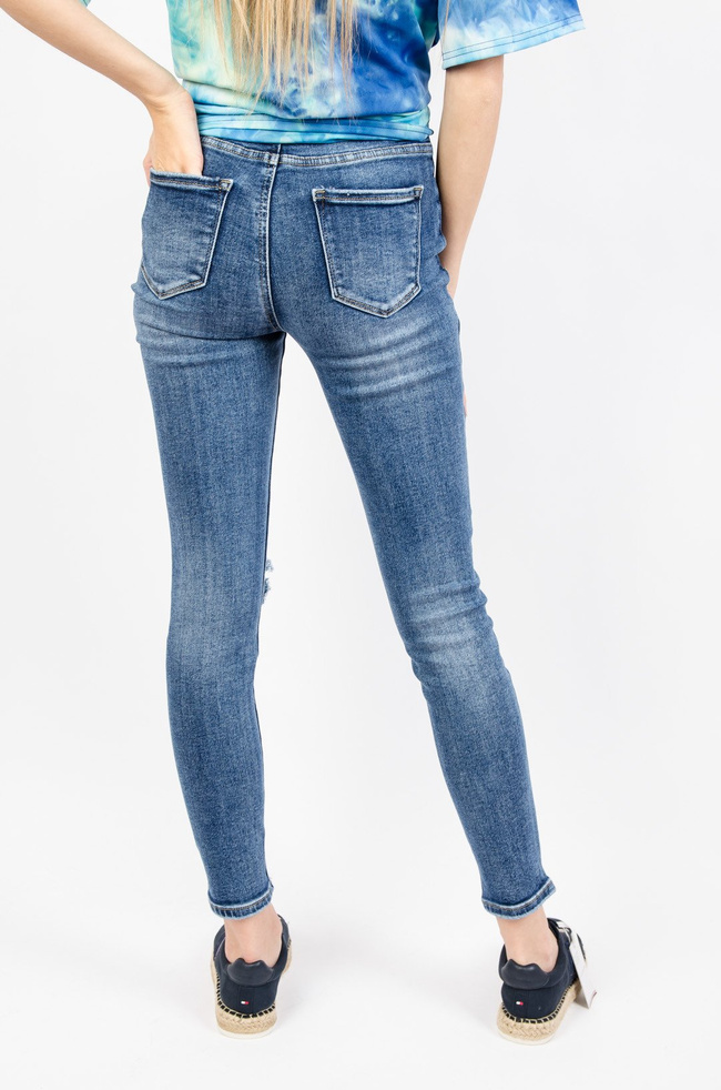 CIEMNE JEANSOWE SPODNIE ZAPINANE NA GUZIKI -WYSOKI STAN