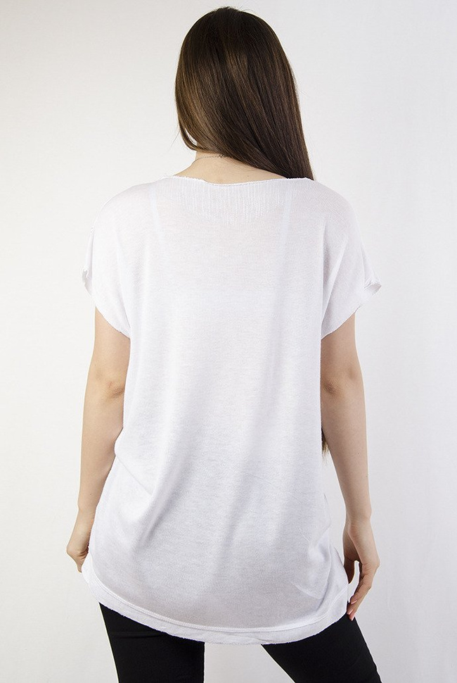 Biała bluzka ze srebrną aplikacją