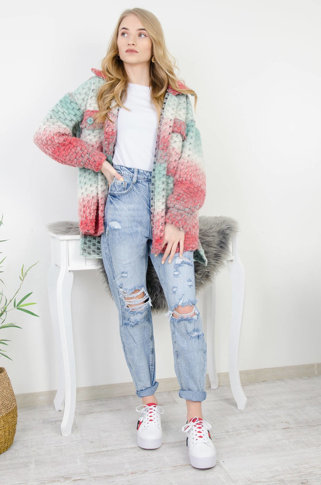 SPODNIE JEANSOWE MOM FIT Z DZIURAMI