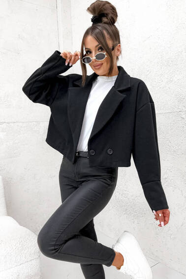 KURTKA DWURZĘDOWA O FASONIE MARYNARKI- CZARNA