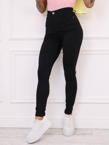 SPODNIE SKINNY DOPASOWANE Z WYSOKIM STANEM- CZARNE