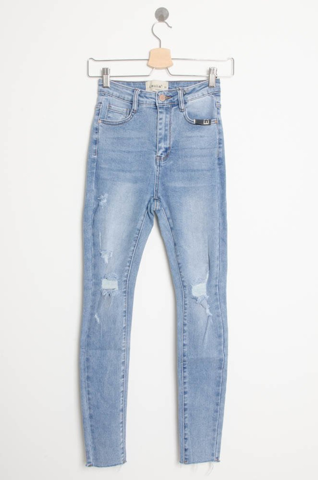 JASNE SPODNIE JEANSOWE Z PRZETARCIAMI-WYSOKI STAN