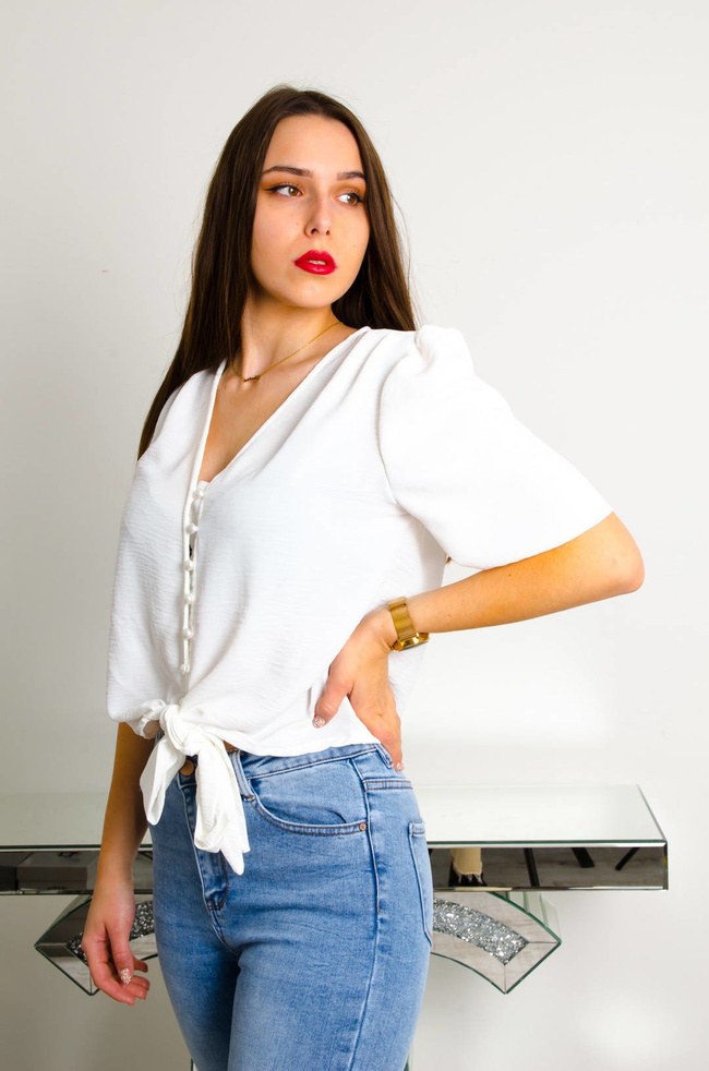 BIAŁA BLUZKA ZAPINANA NA GUZIKI Z WIĄZANIEM