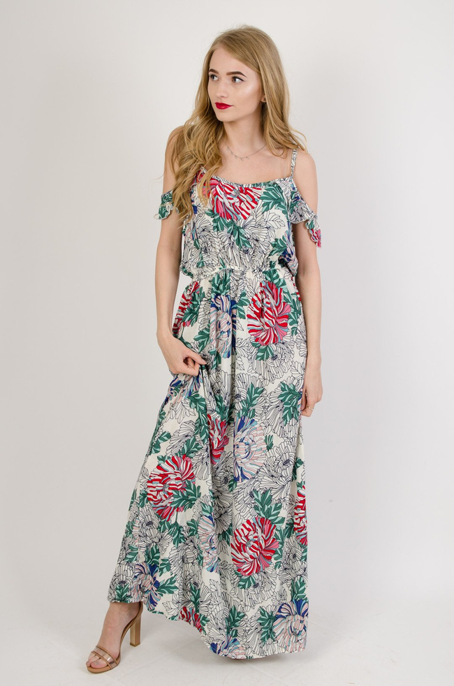 Biała długa sukienka w kwiaty