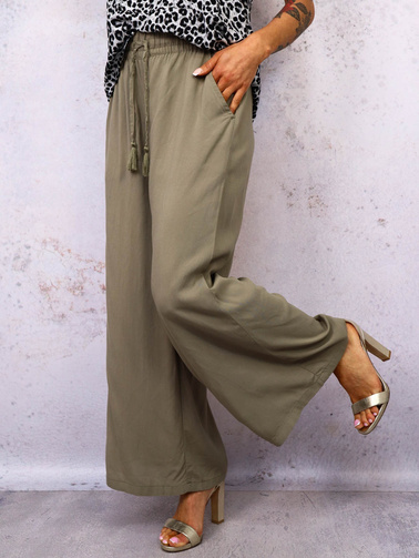 SPODNIE MATERIAŁOWE Z SZEROKIMI NOGAWKAMI- ZIELONE