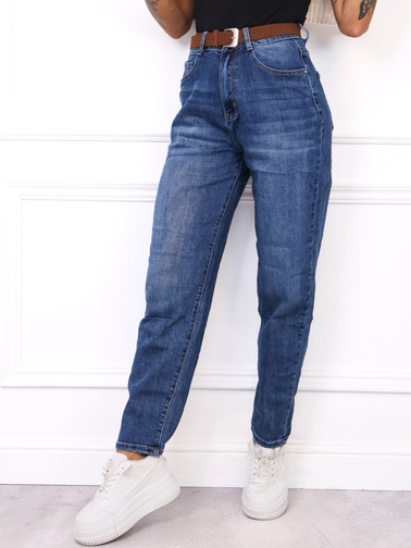 SPODNIE JENASOWE MOM FIT Z WYSOKIM STANEM- NIEBIESKIE